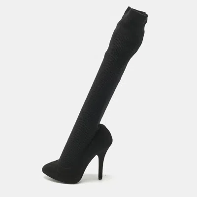 Pre-owned Dolce & Gabbana Black Suede And Fabric Platform Sock High Pumps Size 38