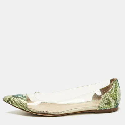 Pre-owned Gianvito Rossi Multicolor Pvc And Python Embossed Leather Plexi Ballet Flats Size 37.5