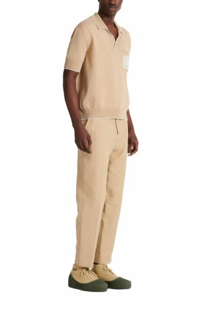 Balmain Écusson Embroidered Knit Polo Shirt In Brown