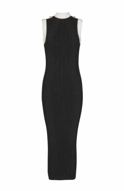 Balmain Sleeveless Torsade Knit Long Dress In Black