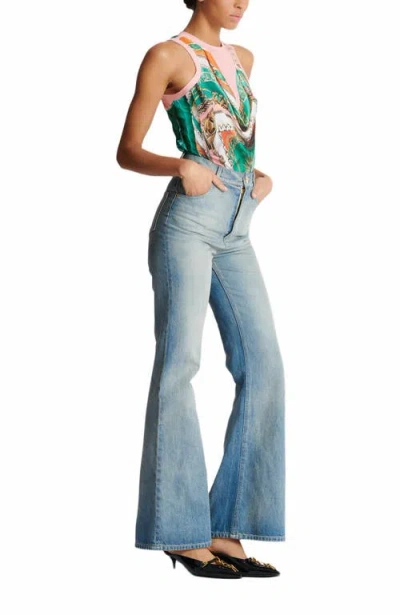 Balmain Flared-fit Blue Washed Denim Jeans