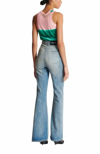 Balmain Flared-fit Blue Washed Denim Jeans