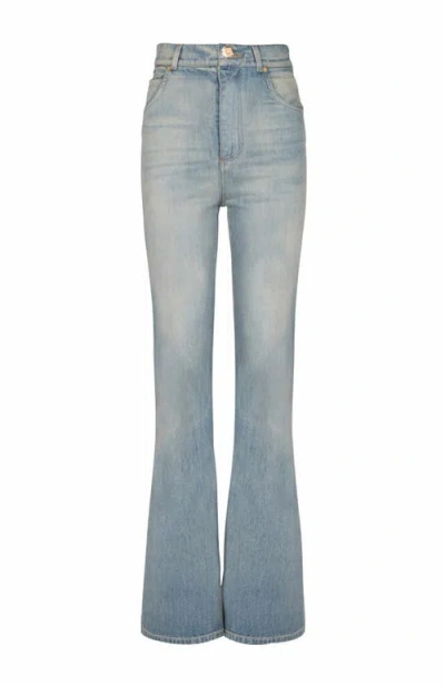 Balmain Flared-fit Blue Washed Denim Jeans