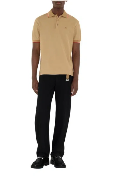 Burberry Logo Collar Cotton Polo Shirt In Neutral