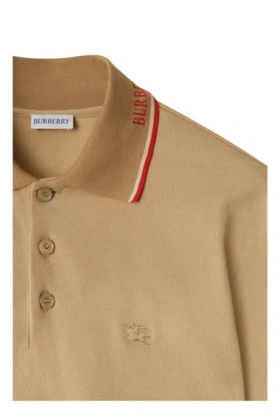 Burberry Logo Collar Cotton Polo Shirt In Neutral