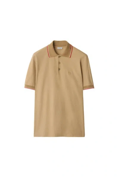 Burberry Logo Collar Cotton Polo Shirt In Neutral