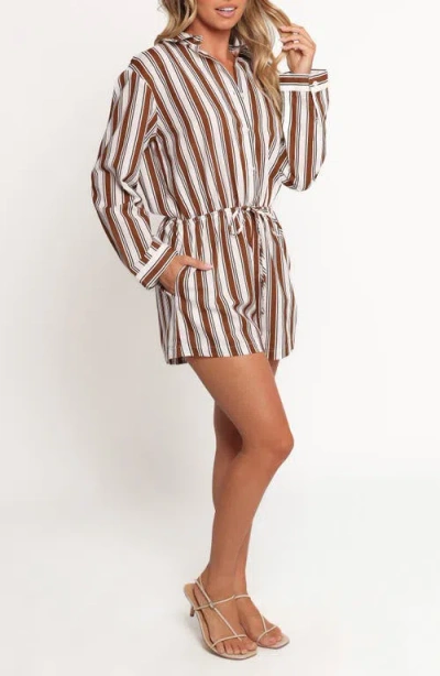 Petal And Pup Petal & Pup Beau Stripe Long Sleeve Cotton & Linen Romper In Multi