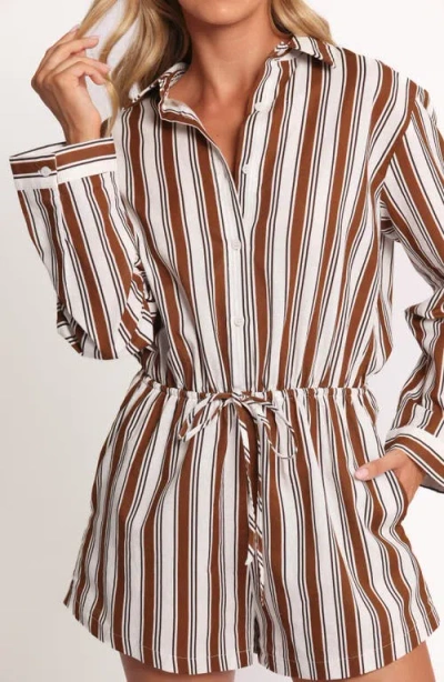 Petal And Pup Petal & Pup Beau Stripe Long Sleeve Cotton & Linen Romper In Multi