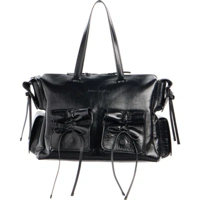 Acne Studios Multipocket Luxe Crinkle Leather Top Handle Bag In Black