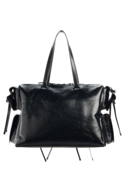Acne Studios Multipocket Luxe Crinkle Leather Top Handle Bag In Black