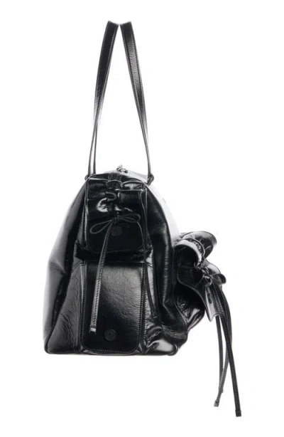 Acne Studios Multipocket Luxe Crinkle Leather Top Handle Bag In Black