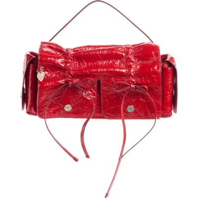 Acne Studios Multipocket Crinkle Patent Leather Top Handle Bag In Red