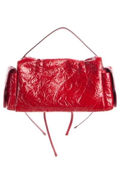 Acne Studios Multipocket Crinkle Patent Leather Top Handle Bag In Red
