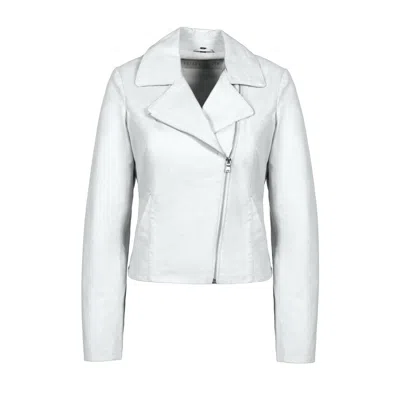 Freaky Nation Women's White Leather Biker Jacket Chalk