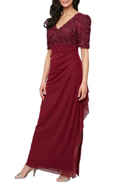 Alex Evenings Petite Empire Waist Dress In Red