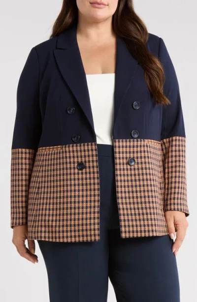 Tahari Asl Check Color Block Jacket In Blue