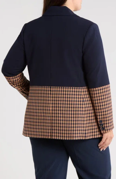 Tahari Asl Check Color Block Jacket In Blue