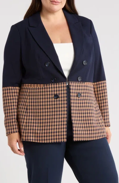 Tahari Asl Check Color Block Jacket In Blue