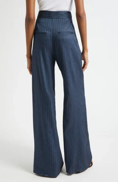 Veronica Beard Rimini Pinstripe Linen Blend Wide Leg Pants In Blue