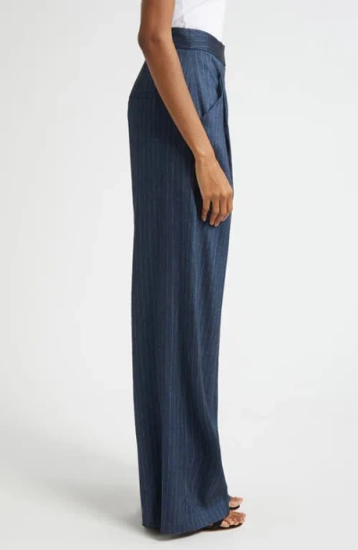 Veronica Beard Rimini Pinstripe Linen Blend Wide Leg Pants In Blue