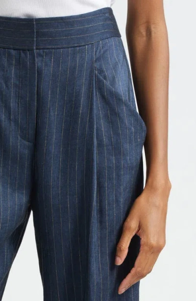 Veronica Beard Rimini Pinstripe Linen Blend Wide Leg Pants In Blue