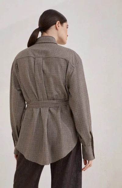 Brunello Cucinelli Check-pattern Shirt With Belt And Shiny Collar Detail In Brown
