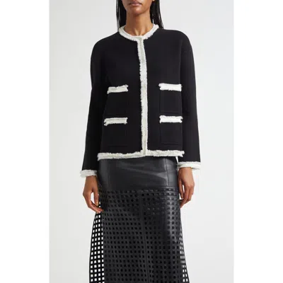 Emporio Armani Ottoman Fabric Jacket With Fringe Trims In Black