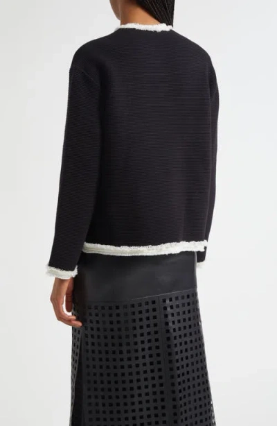 Emporio Armani Ottoman Fabric Jacket With Fringe Trims In Black