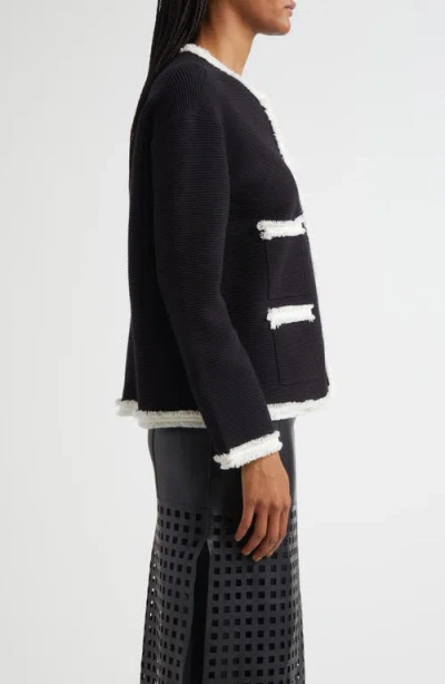 Emporio Armani Ottoman Fabric Jacket With Fringe Trims In Black