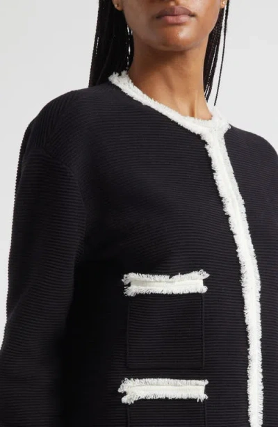 Emporio Armani Ottoman Fabric Jacket With Fringe Trims In Black