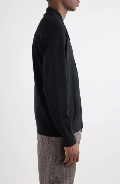 Dries Van Noten Black Wool Muano Polo Shirt In Black
