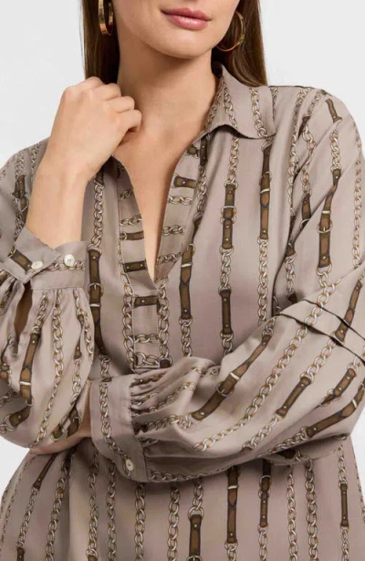 Foxcroft Luna Chain Stripe Button-up Shirt In Neutral