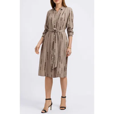 Foxcroft Fiona Chain Stripe Long Sleeve Sleeve Dress In Brown Multi In Neutral