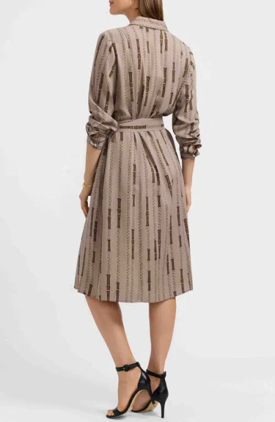Foxcroft Fiona Chain Stripe Long Sleeve Sleeve Dress In Brown Multi In Neutral