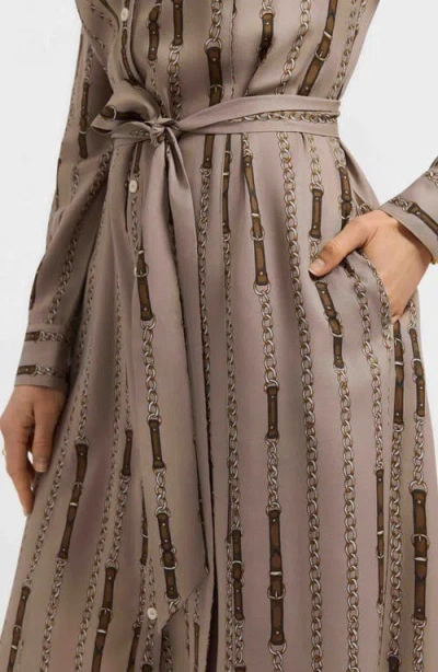 Foxcroft Fiona Chain Stripe Long Sleeve Sleeve Dress In Brown Multi In Neutral