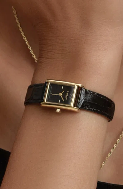 Olivia Burton Women's Mini Grove Black Leather Calfskin Strap Watch, 16mm