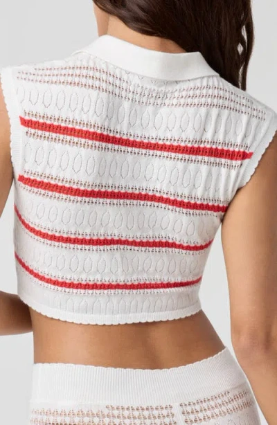 Florence By Mills Stripe Pointelle Crop Polo In White