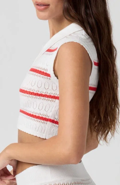 Florence By Mills Stripe Pointelle Crop Polo In White