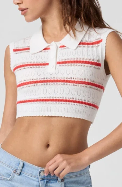Florence By Mills Stripe Pointelle Crop Polo In White
