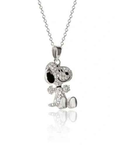 Peanuts Snoopy Silver Plated 3d Pave Pendent, 18'' Chain In Metallic