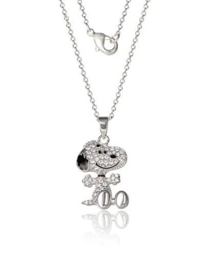 Peanuts Snoopy Silver Plated 3d Pave Pendent, 18'' Chain In Metallic
