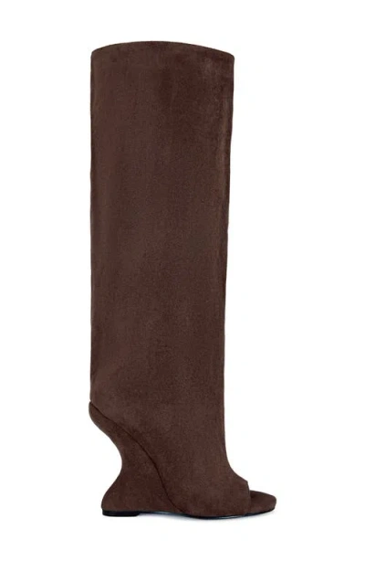 Azalea Wang Vincent Knee High Open Toe Boot In Brown