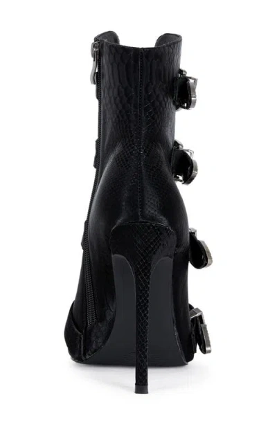 Azalea Wang Tjeerd Snakeskin Embossed Open Toe Bootie In Black