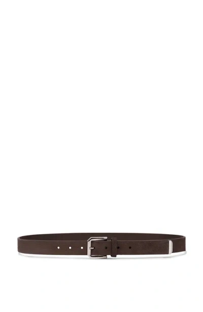Brunello Cucinelli Inverted Leather Belt With Square Buckle And Toecap In Brown