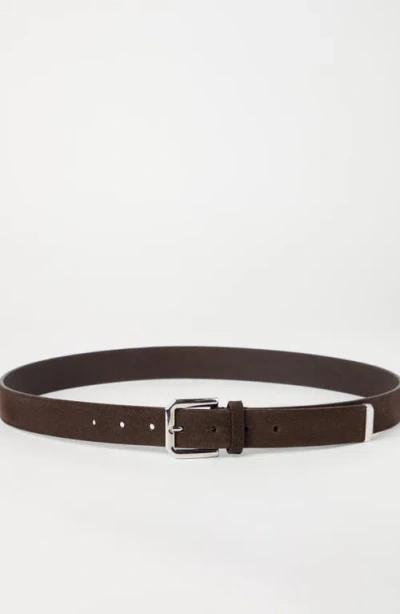Brunello Cucinelli Inverted Leather Belt With Square Buckle And Toecap In Brown