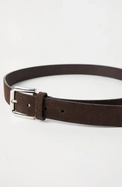 Brunello Cucinelli Inverted Leather Belt With Square Buckle And Toecap In Brown