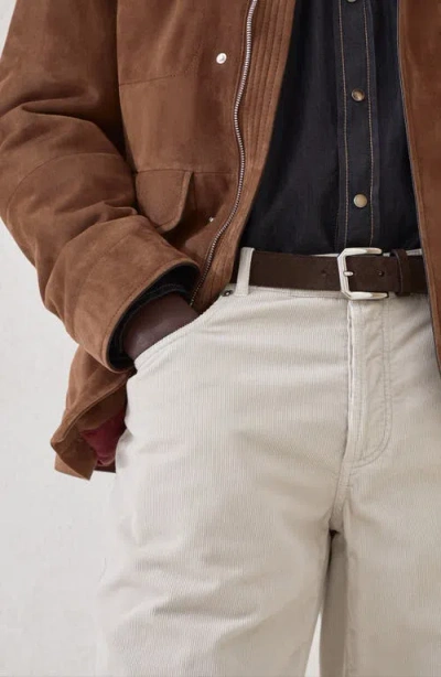 Brunello Cucinelli Inverted Leather Belt With Square Buckle And Toecap In Brown