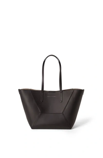 Brunello Cucinelli Geometric Design Leather Tote Bag With Structured Silhouette
