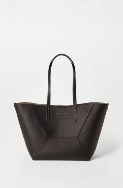 Brunello Cucinelli Geometric Design Leather Tote Bag With Structured Silhouette