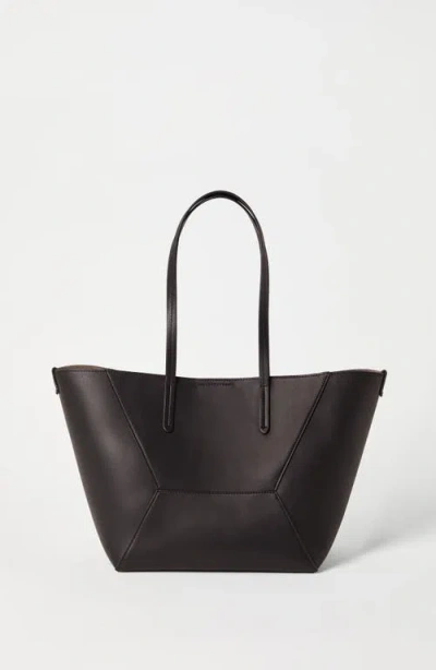 Brunello Cucinelli Geometric Design Leather Tote Bag With Structured Silhouette